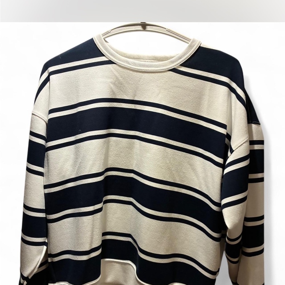 Danskin Women’s Crewneck Sweatshirt- Navy and Cream Stripes